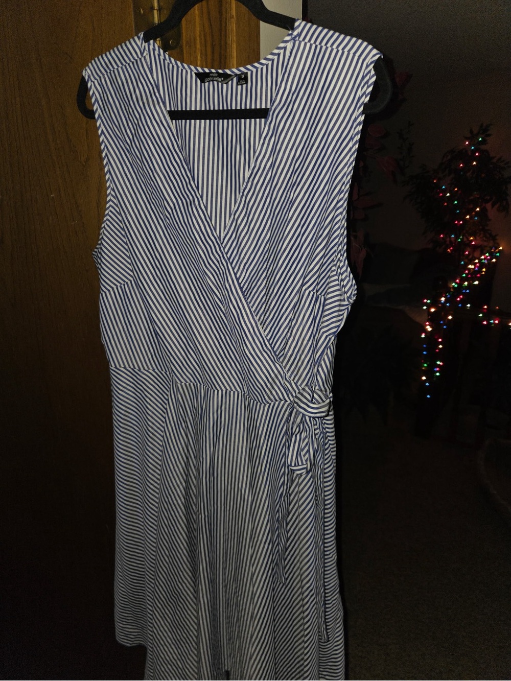 Mlle Gabrielle Blue and White Striped Wrap Midi Dress